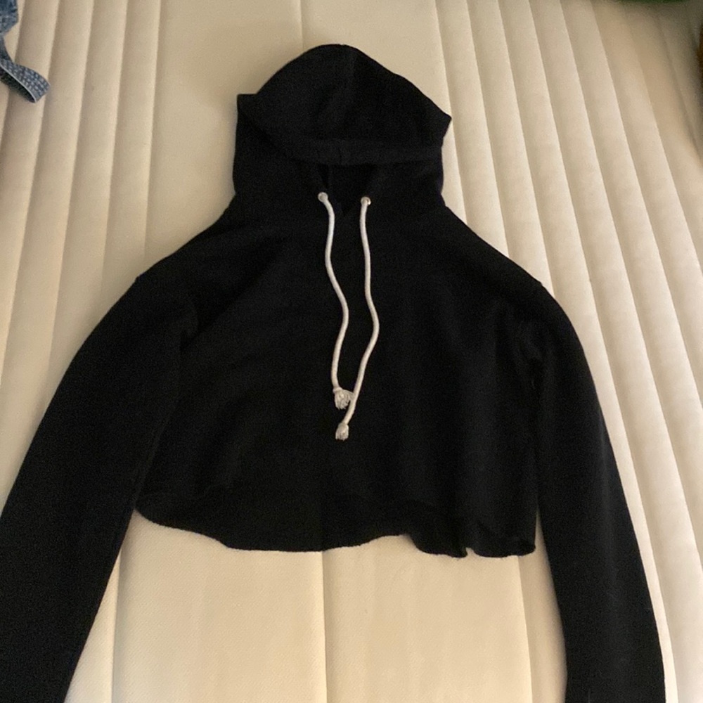 Black Cropped Drawstring Hoodie